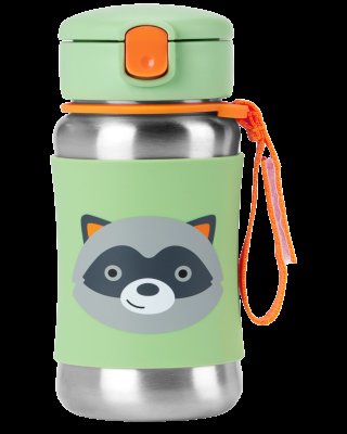 SKIP HOP Spark Style Láhev s brčkem na vodu nerez Medvídek mýval 12m+ 350 ml