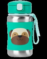 SKIP HOP Spark Style Láhev s brčkem na vodu nerez Mopslík 12m+ 350 ml