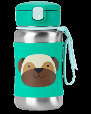 SKIP HOP Spark Style Láhev s brčkem na vodu nerez Mopslík 12m+ 350 ml