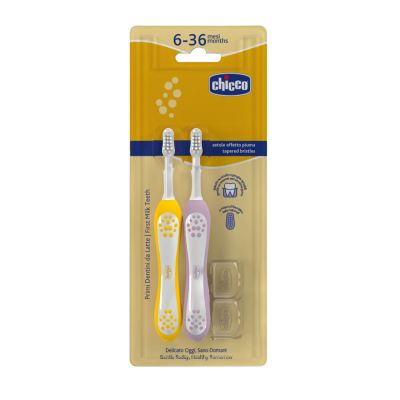 CHICCO Set zubních kartáčků pro děti Lilac-Mustard 6-36m, 2 ks