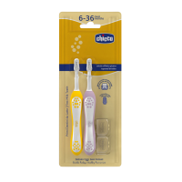 CHICCO Set zubních kartáčků pro děti Lilac-Mustard 6-36m, 2 ks