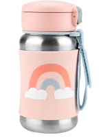 SKIP HOP Spark Style Láhev s brčkem na vodu nerez Duha 12m+, 350 ml