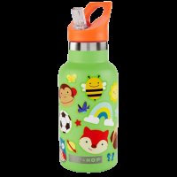 SKIP HOP Láhev s nálepkami se slámkovým náústkem nerezová zelená 4r+, 380 ml SKIP HOP Láhev s nálepkami se slámkovým náústkem nerezová zelená 4r+, 380 ml