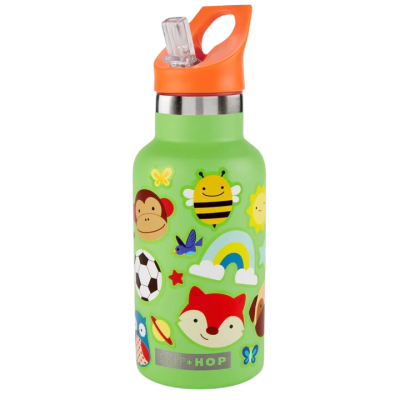 SKIP HOP Láhev s nálepkami se slámkovým náústkem nerezová zelená 4r+, 380 ml