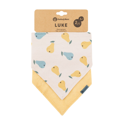 PETITE&MARS Bryndák bandana Luke Beige Pears&Intense Ochre 3m+, 2 ks