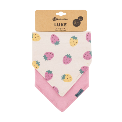 PETITE&MARS Bryndák bandana Luke Beige Strawberies&Dusty Rose 3m+, 2 ks