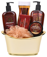 VIVACO Dárkové balení argan sprchový olej + tělový balzám + krém na ruce + tělové máslo + tuhé mýdlo + dárek