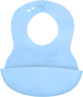 BABYONO Bryndák měkký plastový s kapsou bez BPA blue 6m+ BABYONO Bryndák měkký plastový s kapsou bez BPA blue 6m+