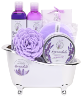 VIVACO Dárkové balení levandule premium - sprchový gel a šampon + sůl do koupele + tělové mléko + zvláčňující krém+ 2x dárek