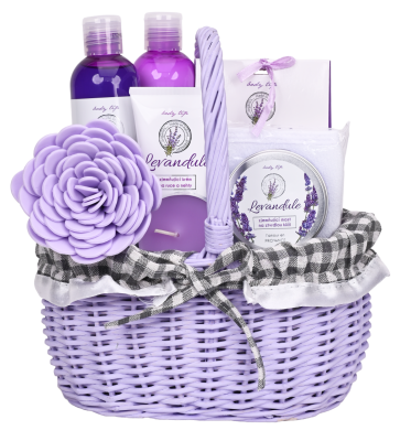 VIVACO Dárkové balení levandule premium - sprchový gel a šampon + tělové mléko + sůl do koupele + krém tuba + mast + 3x dárek