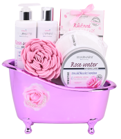 VIVACO Ros2501 Dárkové balení rose water - sprchový gel + tělové mléko + himalájská sůl + zvláčňující krém + dárek