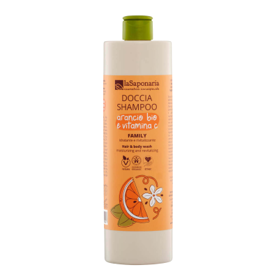 LASAPONARIA Sprchový gel a šampon 2v1 s BIO pomerančem a vit. C pro celou rodinu 500 ml