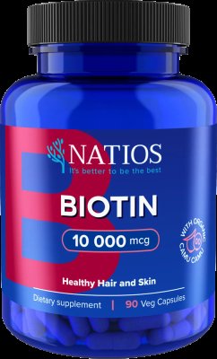 NATIOS Biotin, 10 000 mcg, Extra Strength 90 kapslí