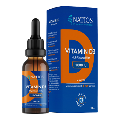 NATIOS Vegan Vitamin D3, 1000 IU, Kapky v MCT oleji 30 ml