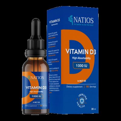 NATIOS Vegan Vitamin D3, 1000 IU, Kapky v MCT oleji 30 ml
