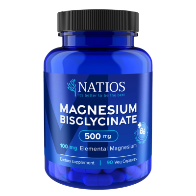 NATIOS Magnesium Bisglycinate 500 mg + B6, (elem. hořčík 100 mg), 90 kapslí