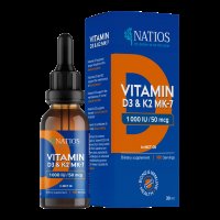 NATIOS Vegan Vitamin D3 & K2 (MK-7), 1000 IU & 50 mcg, Kapky v MCT oleji 30 ml