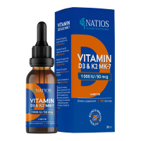 NATIOS Vegan Vitamin D3 & K2 (MK-7), 1000 IU & 50 mcg, Kapky v MCT oleji 30 ml