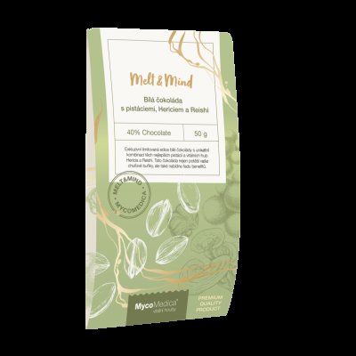MYCOMEDICA Bílá čokoláda s pistáciemi, Hericiem a Reishi 50 g