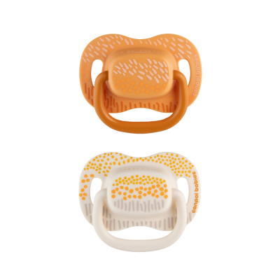 CANPOL BABIES Set symetrických silikonových dudlíků Mountains 0-6m, žlutý 2 ks