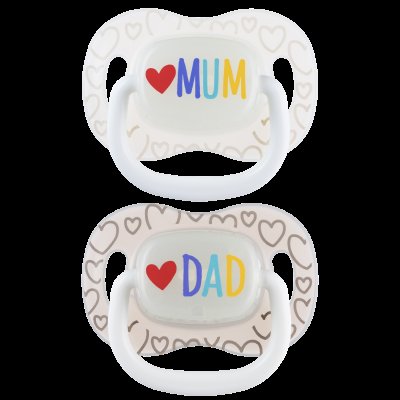 CANPOL BABIES Dudlík svítící silikonový symetrický LOVE MUM&DAD 0-6m 2 ks