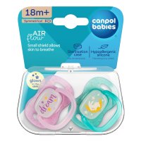 CANPOL BABIES Dudlík svítící silikonový symetrický NIGHTGLOW 18m+ holka 2 ks