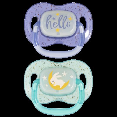 CANPOL BABIES Dudlík svítící silikonový symetrický NIGHTGLOW 0-6m kluk 2 ks