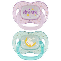 CANPOL BABIES Dudlík svítící silikonový symetrický NIGHTGLOW 0-6m holka 2 ks