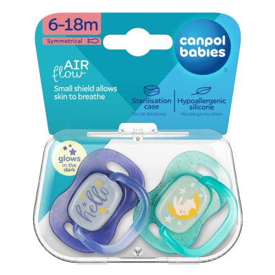 CANPOL BABIES Dudlík svítící silikonový symetrický NIGHTGLOW 6-18m kluk 2 ks