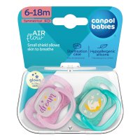 CANPOL BABIES Dudlík svítící silikonový symetrický NIGHTGLOW 6-18m holka 2 ks