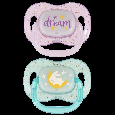 CANPOL BABIES Dudlík svítící silikonový symetrický NIGHTGLOW 6-18m holka 2 ks