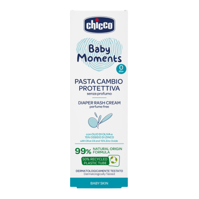 CHICCO Krém na dětský zadeček Baby Moments bez parfému s 99% přírodních složek, 0m+ 100 ml