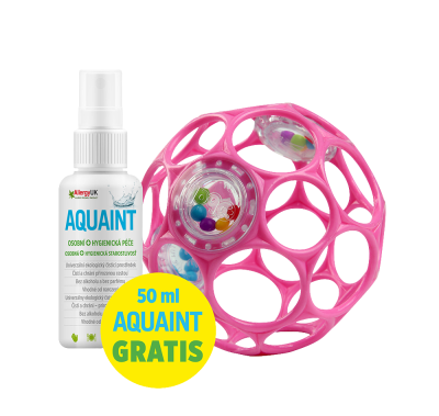 OBALL Hračka RATTLE 10 cm dark pink 0m+AQUAINT 100% ekologická čisticí voda 50 ml