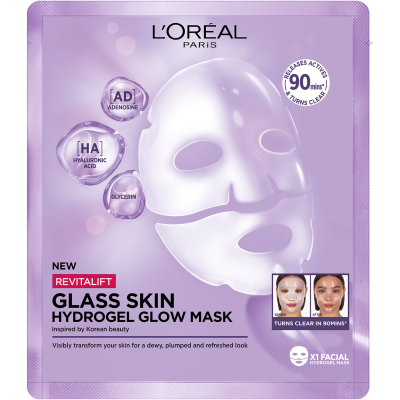 L'ORÉAL PARIS Revitalift Filler Glass Skin hydrogelová rozjasňující maska 25 kg