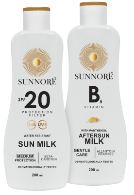 SUNNORÉ Duo balení – Opalovací mléko SPF 20 + Mléko po opalování 2 x 200 ml