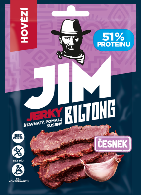 JIM JERKY Biltong Sušené hovězí maso s česnekem 20 g