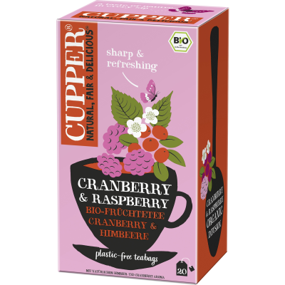 CUPPER BIO bylinný čaj s brusinkami a malinami 20 x 2.5 g