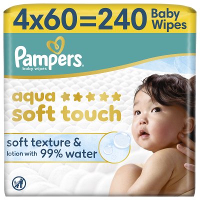 PAMPERS Dětské čisticí ubrousky, Aqua Soft Touch Baby 4 ks