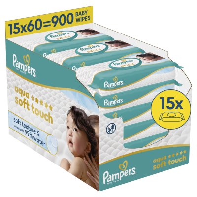 PAMPERS Dětské čisticí ubrousky,  Aqua Soft Touch Baby 15 ks