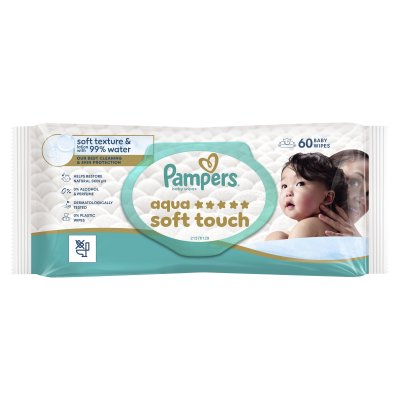 PAMPERS Dětské čisticí ubrousky, Aqua Soft Touch Baby 60 ks