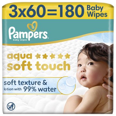 PAMPERS Dětské čisticí ubrousky, Aqua Soft Touch Baby 3 ks