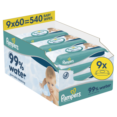 PAMPERS Dětské čisticí ubrousky s 99 % vody 9 x 60 ks