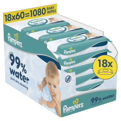 PAMPERS Dětské čisticí ubrousky s 99 % vody 18 x 60 ks
