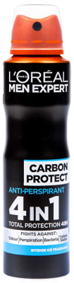Loréal Paris Men Expert Carbon Protect 4v1 pánský antiperspirant sprej 150 ml Loréal Paris Men Expert Carbon Protect 4v1 pánský antiperspirant sprej 150 ml