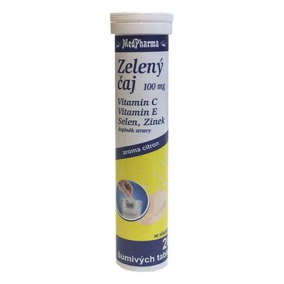 Medpharma Zelený čaj 100 mg + vitamin E + Selen + Zinek 20 šumivých tablet