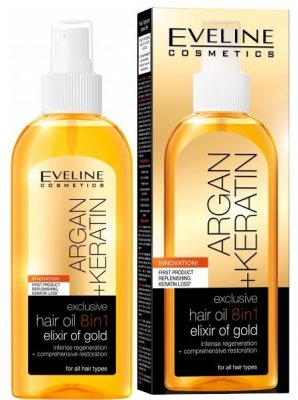 Eveline Argan + Keratin - olej na vlasy 8v1 150ml - Eveline Cosmetics Argan vlasový olej 8v1 150 ml