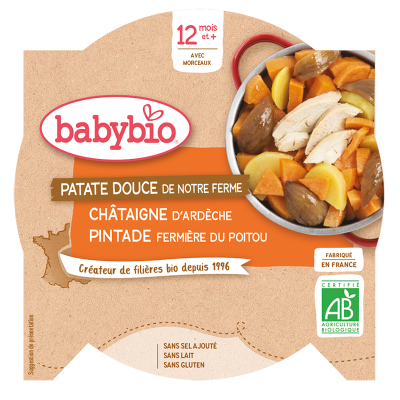 BABYBIO sladké brambory s kaštanovým pyré a farmářskou perličkou 230g