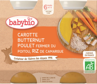 BABYBIO mrkev s máslovou dýní, kuřetem a rýží 2x200g