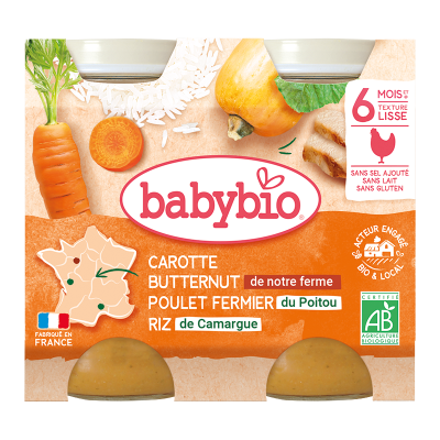 BABYBIO mrkev s máslovou dýní, kuřetem a rýží 2x200g