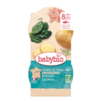 BABYBIO brambory a špenát s lososem a rýží 2x200g